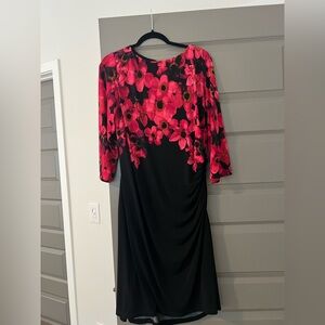 Lauren Ralph Lauren Black Long Sleeve Dress with Fuchsia Floral Print, Size 16W
